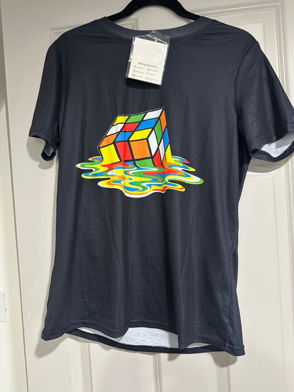 Black Tee with Melting Rubik's Cube Graphic